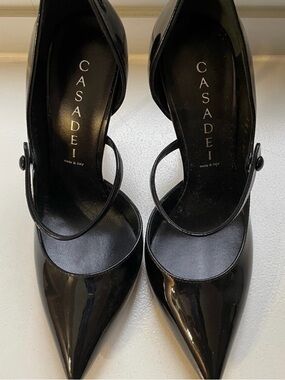 Casadei Black Patent Leather Pumps with Crossover Strap